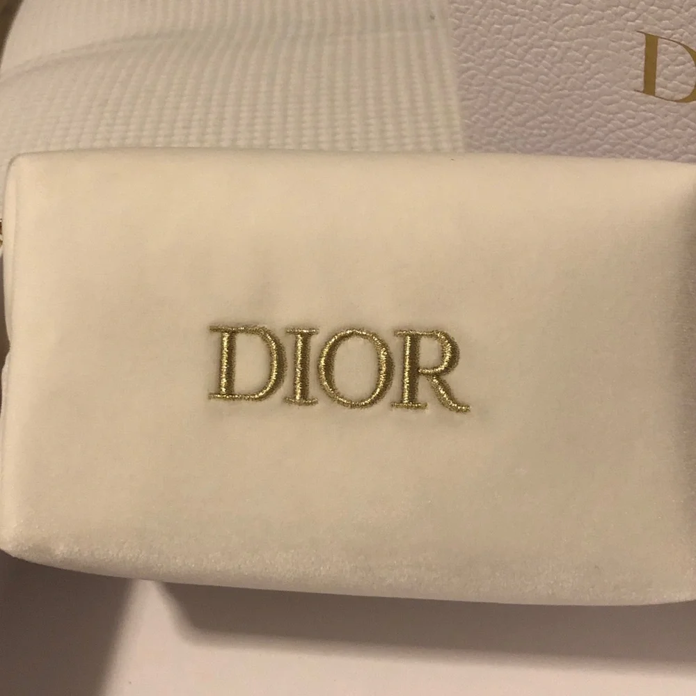 Dior Cream and Gold Cosmetic Pouch with Sauvage Samples